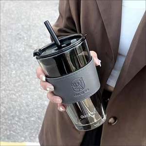 Hot Selling Portable Coffee <b>Mug</b> <b>With</b> Clear <b>Glass</b> Leather Sleeve Simple Clear <b>Glass</b> Slub Cup Pc Material <b>With</b> <b>Handle</b> for Tea Gift - Product Image 5