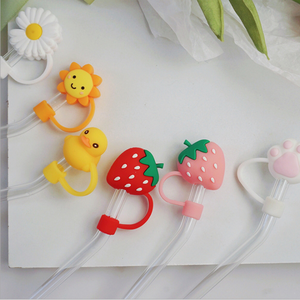 Cubierta de silicona a prueba de polvo con dibujos animados, Pajita de amor con diseño de conejo y flores, suave, de goma, Recirculable - Product Image 4