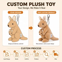 Porte-clés en peluche personnalisés, super doux, en peluche lavée, jouet kangourou, rembourrage en coton PP, pendentif de sac à dos en peluche