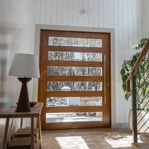 Cerradura Inteligente para Puerta de Entrada Principal de Casa Moderna con Cámara, Luz Lateral, Puerta Pivotante de Aluminio y Vidrio - Product Image 1