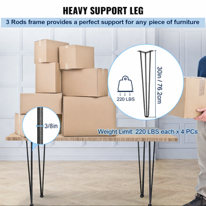 Pieds de table en forme d'épingle à cheveux de 30 pouces, lot de 4 pieds de bureau, capacité de charge de 880 lb, pieds de meubles robustes noirs, DIY, pour table à manger, bureau, EDPTBL019 - Product Image 5