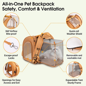 Large Capacity Breathable Portable Expandable Pets <b>Backpack</b> Solid <b>Cat</b> & Dog Carriers Bag for Outdoor Hiking Travel Camping - Product Image 4