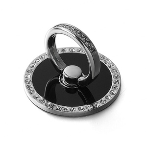 Supports de téléphone portable en métal noir ronds avec cristaux de diamant personnalisés, vente en gros - Product Image 1