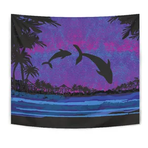 客厅夏威夷海豚家居装饰面料夜间波利尼西亚3D打印挂毯定制挂毯壁挂