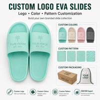 Claquettes d'intérieur en EVA turquoise texturées à semelle épaisse, sandales à large bride gaufrées, personnalisables avec logo, vente en gros