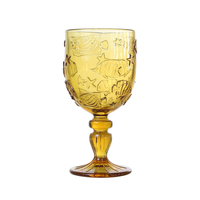 Bleifreier, bernsteinfarbener, geprägter Glasbecher mit 3D-Fisch-Stern-Motiv, 300 ml Fassungsvermögen, Retro-Vintage, umweltfreundlich, für Zuhause