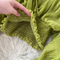 HANO Fashion Design Haut à manches bouffantes pour femmes Chemise en mousseline de soie pour vêtements Chemisier décontracté à col en V