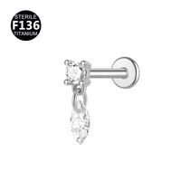 Pendentif goutte d'eau en alliage de titane F136 avec zircon, clou d'oreille, clou de lèvre, clou de cartilage d'oreille