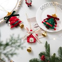 Ornement de Noël en feutre fait main, pendentif à suspendre pour sapin de Noël, maison, gant, chaussette, cloche et nœud en ruban, décoration, cadeau de fêtes