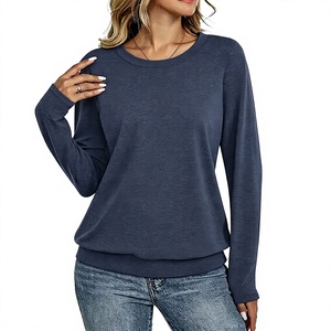 T-shirt en tricot à manches longues pour femme, col rond, couleur unie, coupe ample, décontracté, respirant, en coton, collection toutes saisons, Bangladesh - Product Image 1