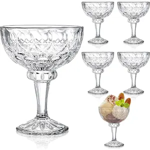 6 Pack Dessert Bowl Ice Cream Dessert Cup Glass Crystal Footed Salad Dish for Fruit, Cocktail, Trifle