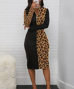 Leopard Print Long Sleeve Dresses Women Elegant African Winter Autumn Fall Maxi Sexy Club Animal Print Plus Casual Dresses