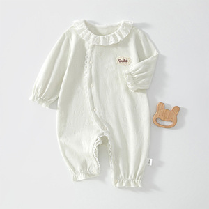Tutina per Neonati e Bambini 100% Cotone Lavorato a Maglia Manica Lunga Design con Bottoni Diagonali Colletto con Volant in Pizzo Abbigliamento per Casa - Product Image 2