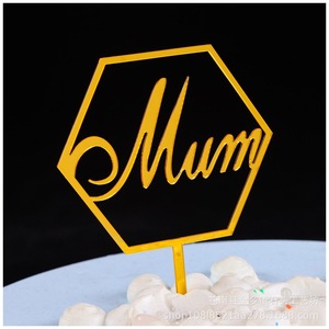 Adornos Acrílicos <span class=keywords><strong>para</strong></span> Pasteles de <span class=keywords><strong>Cumpleaños</strong></span>, Decoración Dorada con la Frase 'Happy Thanks Mom', Adorno Redondo <span class=keywords><strong>para</strong></span> Pastel de Mamá - Product Image 6