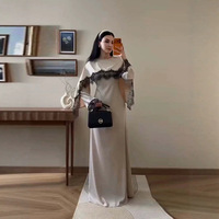 Robe longue à pois pour femme avec dentelle et patchwork, manches longues, coupe ample, Abaya modeste, style islamique Dubaï, plusieurs couleurs
