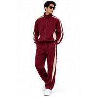 Ensemble de survêtement deux pièces léger pour homme, personnalisé en usine OEM, en polyester et coton, avec veste zippée patchwork et pantalon de jogging