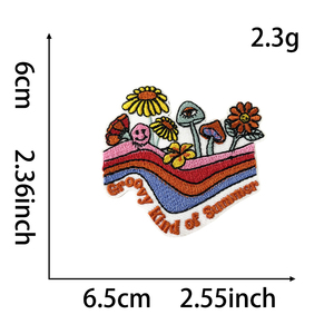 Appliques brodées rétro années 70 style groovy <span class=keywords><strong>en</strong></span> chenille, motifs hippie bohème, Flower Power, champignons et <span class=keywords><strong>arc</strong></span>-<span class=keywords><strong>en</strong></span>-<span class=keywords><strong>ciel</strong></span> pour veste <span class=keywords><strong>en</strong></span> jean - Product Image 3