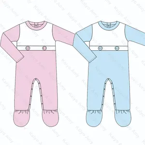 Monogrammed Gêmeos footie romper cor sólida rosa e luz azul recém-nascido dorminhoco meninas do bebê chegando casa roupa