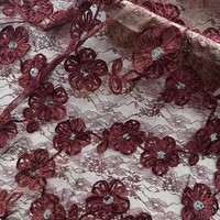 Tissu 100 % polyester à largeur complète, broderie informatique, sequins floraux, tresse tridimensionnelle, dentelle chenille pour mariage