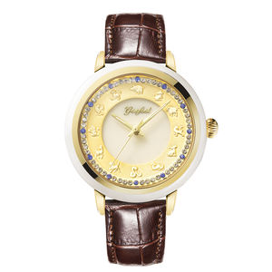 Montre de luxe avec cadran zodiacal en jade Hetian, bracelet en cuir, montre à quartz tendance pour couple, pour hommes et femmes - Product Image 2