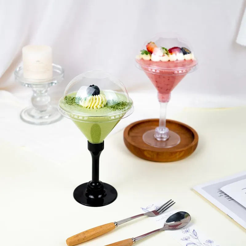 Tasses à dessert rondes en plastique transparent, pouding mousse jetable, petits gobelets en plastique transparent avec couvercle