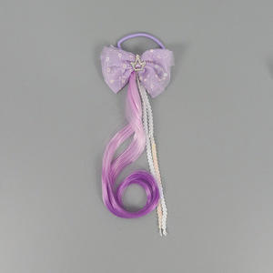 Cola de Caballo Ombre con Lazo de Tul, Lentejuelas, Cuentas y Cinta, Corona Elástica para el Cabello, Accesorios para el Cabello de Niñas para Disfraces de Princesa y Fiestas - Product Image 4
