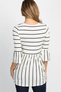 Haut de maternité à volants peplum, manches courtes, col rond, rayé, en coton respirant et extensible, flatteur, pour la <span class=keywords><strong>grossesse</strong></span> et l'allaitement estival - Product Image 6