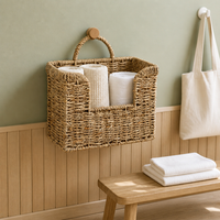 Panier suspendu rectangulaire en jacinthe d'eau tressée à la main, design rustique, 30x8x20cm, pour rangement de magazines, courrier, livres, salle de bain