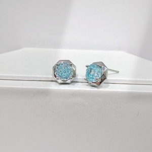 wholesale plata 925 sterling silver Hexagon Stud earring Everyday Wear blue rose cut stone Minimalist cubic zirconia earrings - Product Image 3