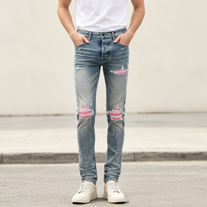 Pantalones <span class=keywords><strong>Vaqueros</strong></span> Ajustados para <span class=keywords><strong>Hombre</strong></span> LEDUO, Logotipo Personalizado, Costuras en Contraste de Color, Corte Ajustado Elástico de Algodón, Jeans Slim para <span class=keywords><strong>Hombre</strong></span> - Product Image 1