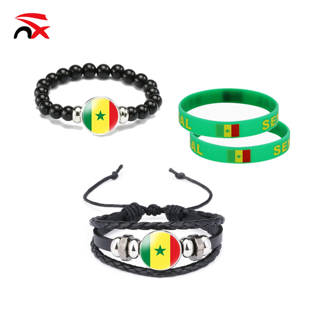 Fashionable Design Country Flag Bracelet Adjustable Elastic Senegal Flag Silicone Wristband Beaded Bracelet