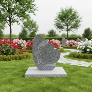 Granite American Modern Cemetery Headstone Heart and Flowers Design Great Padang Grey (G614) All Polished - Product Image 4