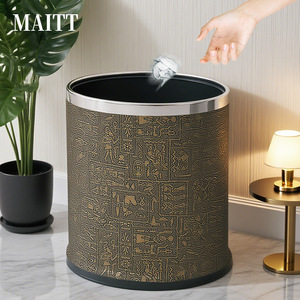 Open-top household/hotel bathroom room <b>large</b>-capacity direct-discharge leather trash can oval double-layer room <b>bin</b> - Product Image 2