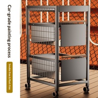 Étagère de rangement pour légumes de cuisine en acier au carbone, mobile, en forme de tour, style européen, sur pied, non pliable, avec tiroirs pour aliments