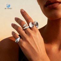 SUMMLY Fluid Wave Teardrop Smooth Polished Organic Curvy Nordic Elegant Fashion Jewelry 304 Stainless Steel Adjustable Rings