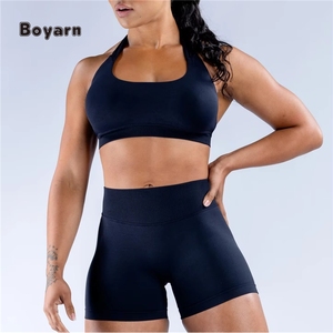 High Support Impact Push-up Sexy Open Back Halter Bra Gym Tank Women Fitness Sports Biker 4.5" Low Ribbed <b>Band</b> Impact Yoga Set - Product Image 4