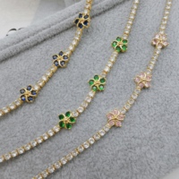 Gelang Wanita Cantik JML Wholesale, Gelang Zirkon Clover, Gelang Tenis Emas Laminasi 14K Berbentuk Bunga untuk Hadiah