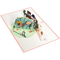 Großhandel Moderne Niedliche Lustige Hunde- und Katzen-Sofa 3D Pop-up Umweltfreundliche Gestanzte Weihnachtsgrußkarte für Festliche Anlässe