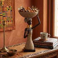 Sculpture en résine style rotin pour femmes africaines, ornement demi-corps et plateau de rangement, décoration d'intérieur, vente en gros