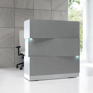 Escritorio de recepción frontal para salón de belleza, diseño moderno, piedra Artificial Popular, blanco brillante, minipeluquería - Product Image 6