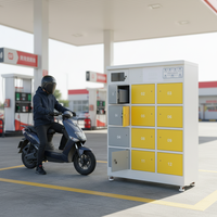 Estación de intercambio de baterías de litio para bicicletas eléctricas ESINO de alto rendimiento con 10 ranuras, protección de seguridad BMS, ruedas móviles y acceso QR.