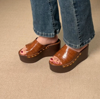 Sandales à talons compensés hauts pour femmes, style escarpins à enfiler, à plateforme épaisse et bout ouvert, élégantes et confortables, pour l'été et le quotidien