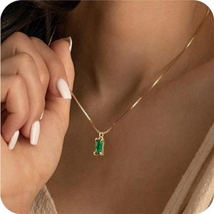 Collar de Cadena con Caja de Zirconia Exquisita para Mujer, Chapado en Oro, con Diseño Geométrico de Paz, de Cobre, Regalo de Piedra de Nacimiento de Diciembre para el Día a Día - Product Image 2