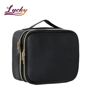 PU leather Double Layer Makeup Case with Dividers Makeup Organizer Bag Cosmetic Train Case for Travel Makeup Brushes Palettes