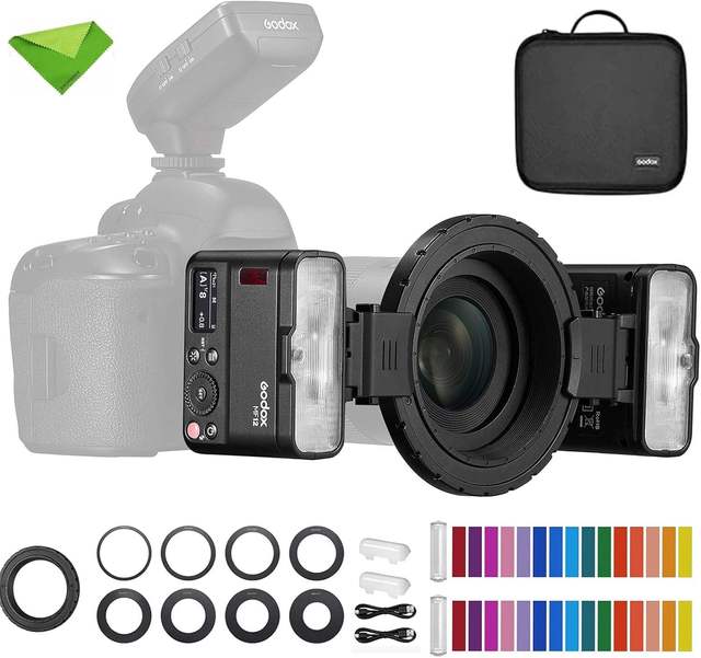 Godox MF12 MF12-K2 Macro Flash Off-Camera TTL Flash Speedlite 12W M Mode Built-in 3.7V/6.29W Lithium for Connector Wired