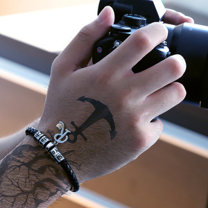 Personalized Engravable Leather Braided <b>Bracelet</b> with Customizable Stainless Steel Round Charm for <b>Men</b> | Choose Any Alphabet - Product Image 3