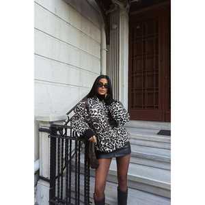 Veste bomber décontractée à imprimé léopard pour l'automne/hiver, fermeture éclair, style bomber, fonctionnalité détachable, taille XL, tissu en cuir polyester/coton - Product Image 2