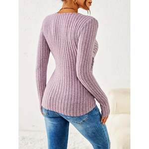 Ribbed Surplice Neck Sweater <b>Light</b> Purple Women's Knit Top - Product Image 5