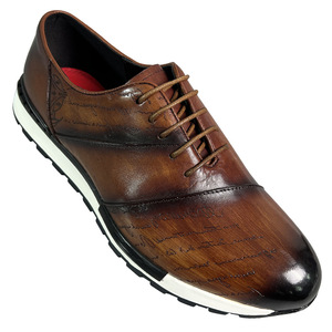 Chaussures habillées pour hommes en cuir véritable, style Oxford, bout rond, respirantes, pour le bureau et la carrière, avec empeigne imprimée, semelle extérieure en caoutchouc, logo en cuir - Product Image 4