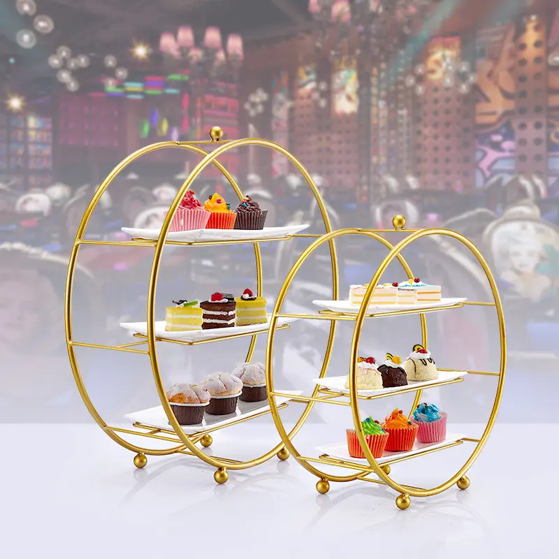 Soporte de Metal para Cupcakes de 3 niveles, soporte de exhibición de fruta de postre redondo de Metal para postre, Cupcake, pastelería, plato de exhibición de dulces, evento